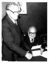 Juan José Giambiagi and Abdus Salam, ICTP Main Lecture Hall, 1992